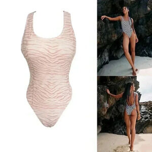 Free People Blush Zebra-Print Scoop One-Piece Swimsuit